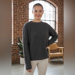 New a.n.a Embellished Charcoal Heather Gray Sweater. Size L